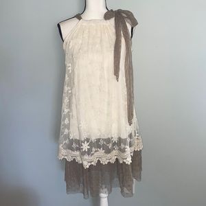 Young Essence Cream and Taupe Lace Dress size Medium